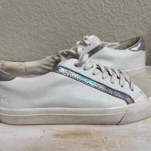 Madewell White Sneakers with Silver Glitter Accents